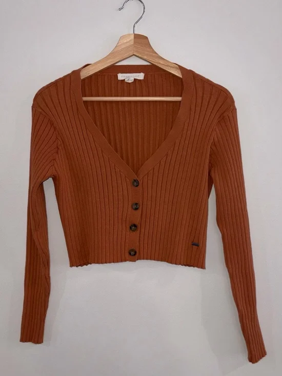 Aeropostale Rust Ribbed Button-Up Crop Sweater - Picture 1 of 3